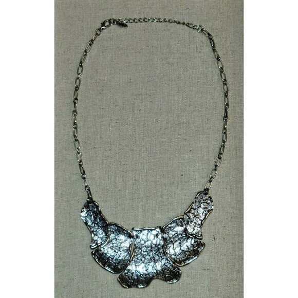 Vintage Signed Eben Chunky Abstract Faux Stone Design Bib Silver Tone Necklace - Picture 2 of 5